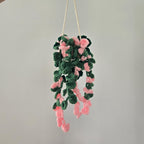 Crocheted Philodendron Pink Princess Hanging Plant Decor, Amigurumi Houseplant Gift.