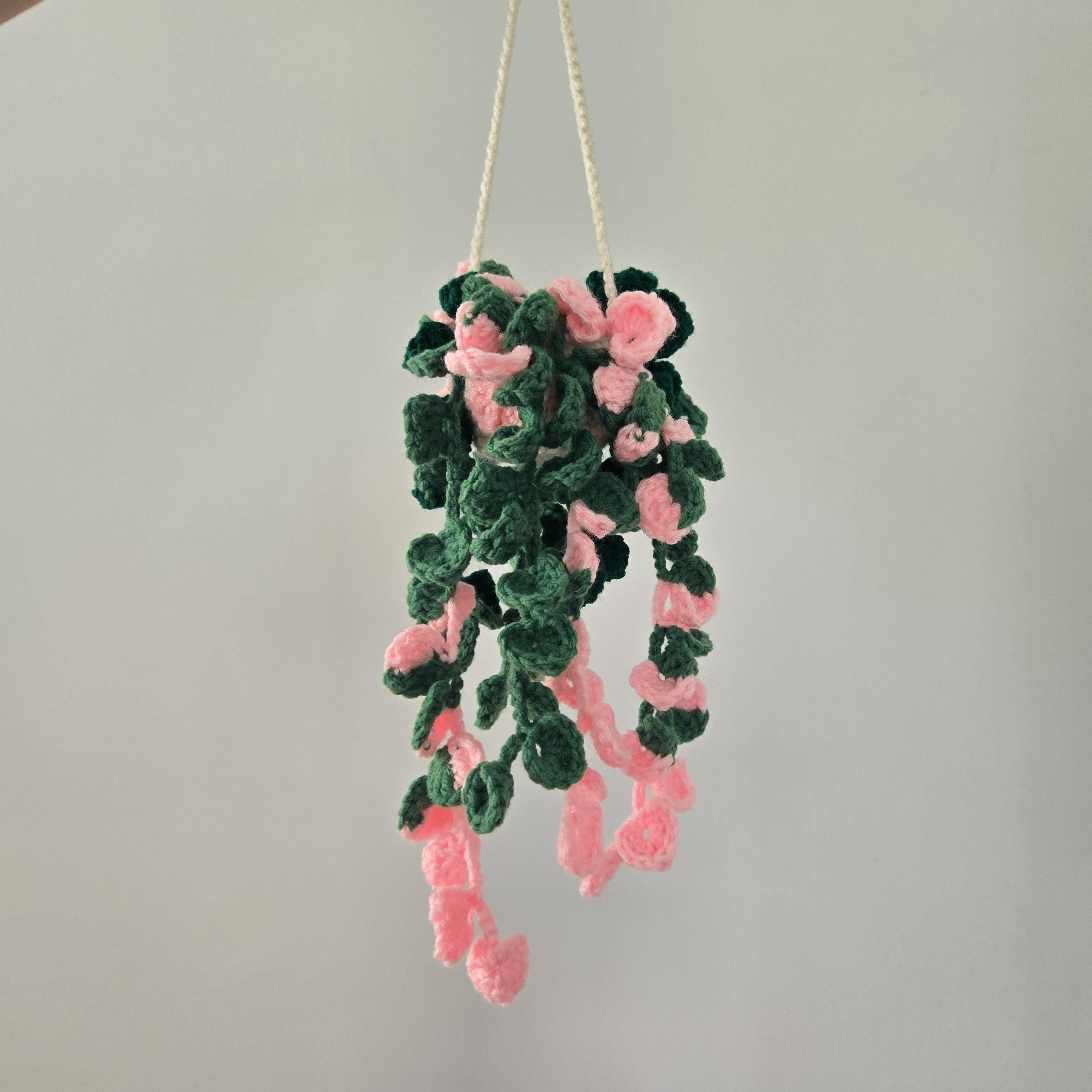 Crocheted Philodendron Pink Princess Hanging Plant Decor, Amigurumi Houseplant Gift.