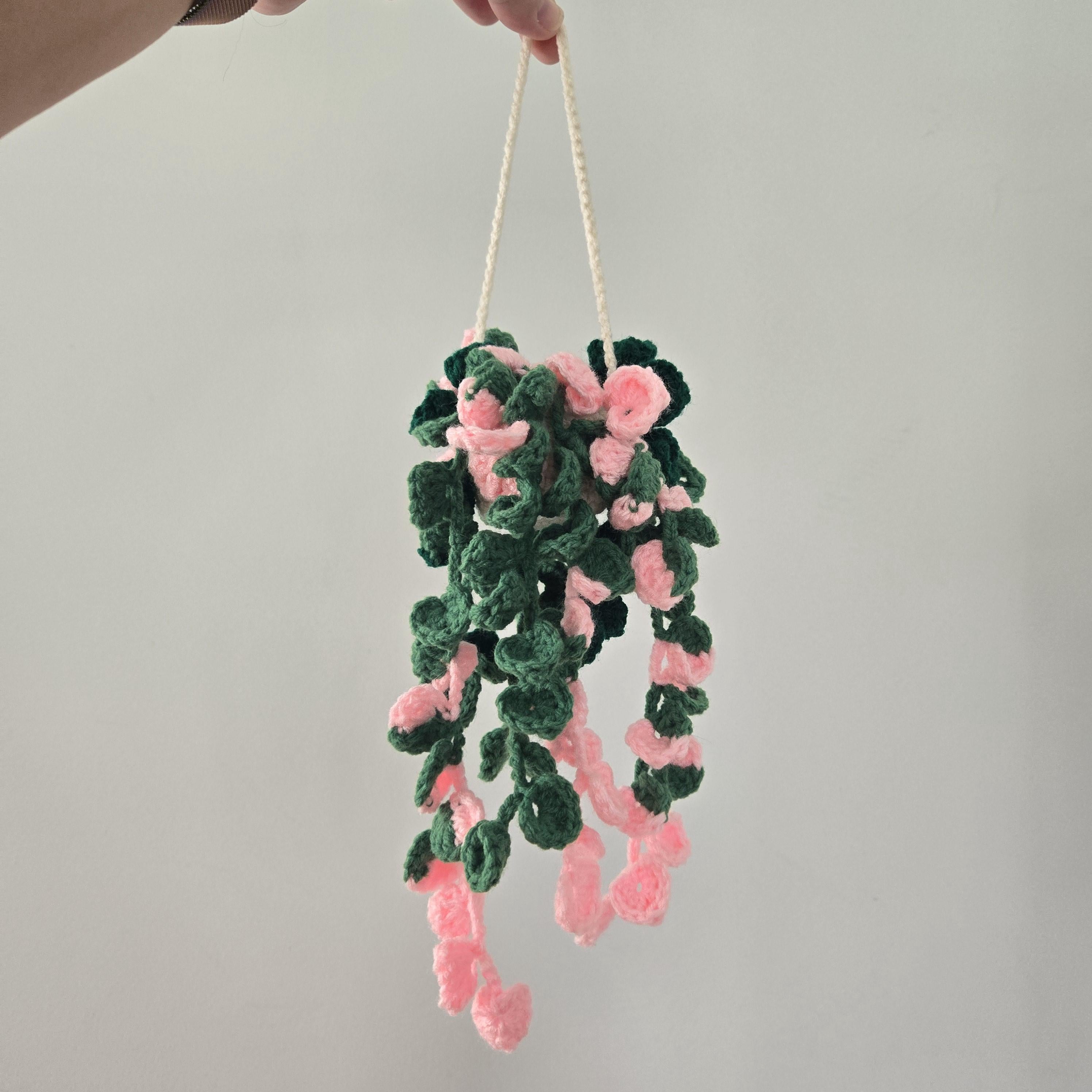 Crocheted Philodendron Pink Princess Hanging Plant Decor, Amigurumi Houseplant Gift.