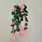 Crocheted Philodendron Pink Princess Hanging Plant Decor, Amigurumi Houseplant Gift.