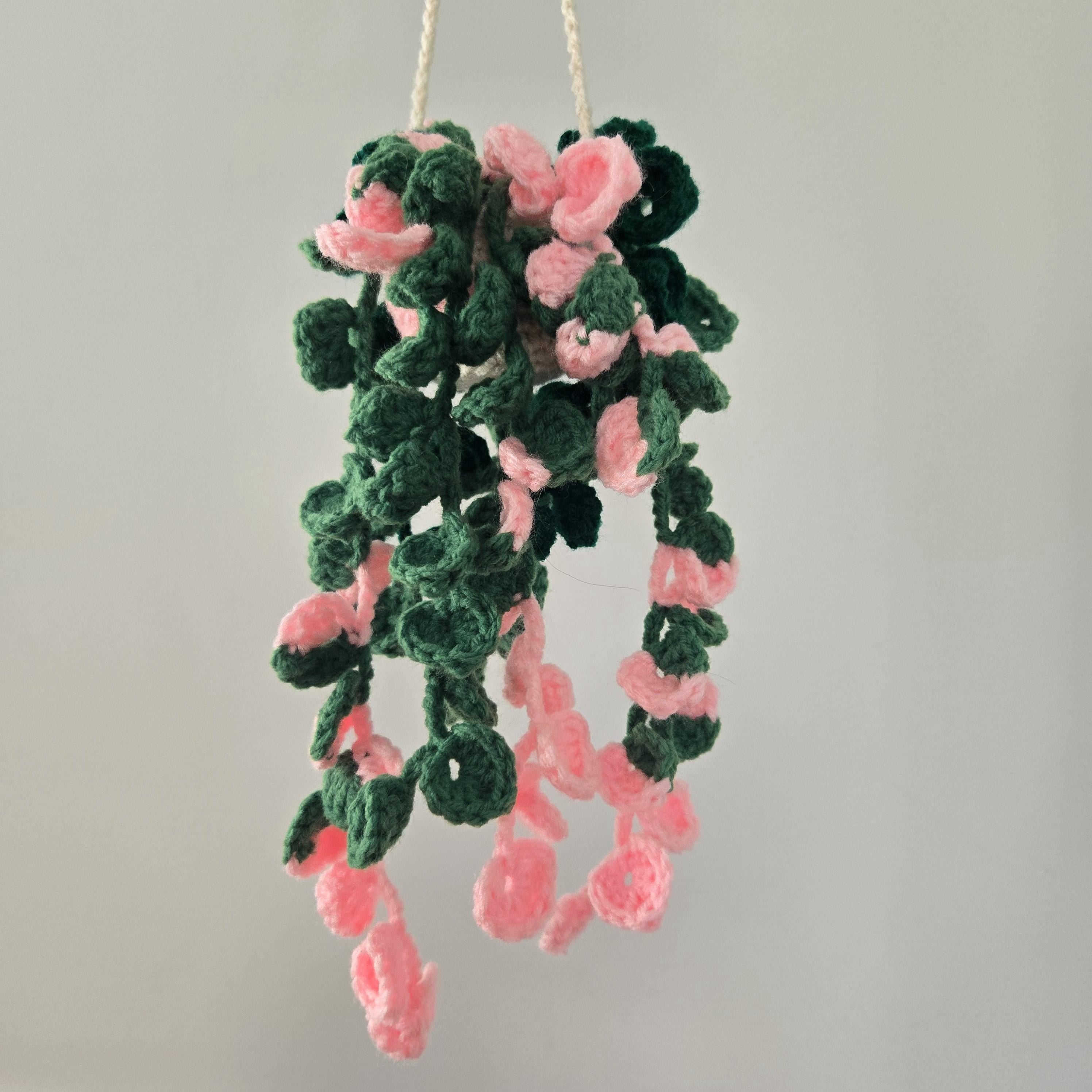 Crocheted Philodendron Pink Princess Hanging Plant Decor, Amigurumi Houseplant Gift.