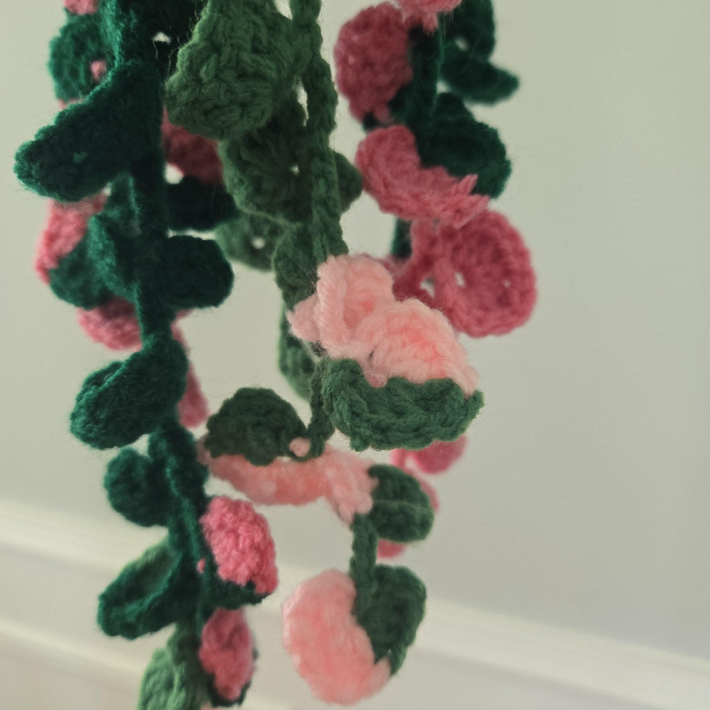 Crochet Hanging Philodendron Plant Pink & Green Amigurumi in Basket Houseplant Decor Gift Handmade