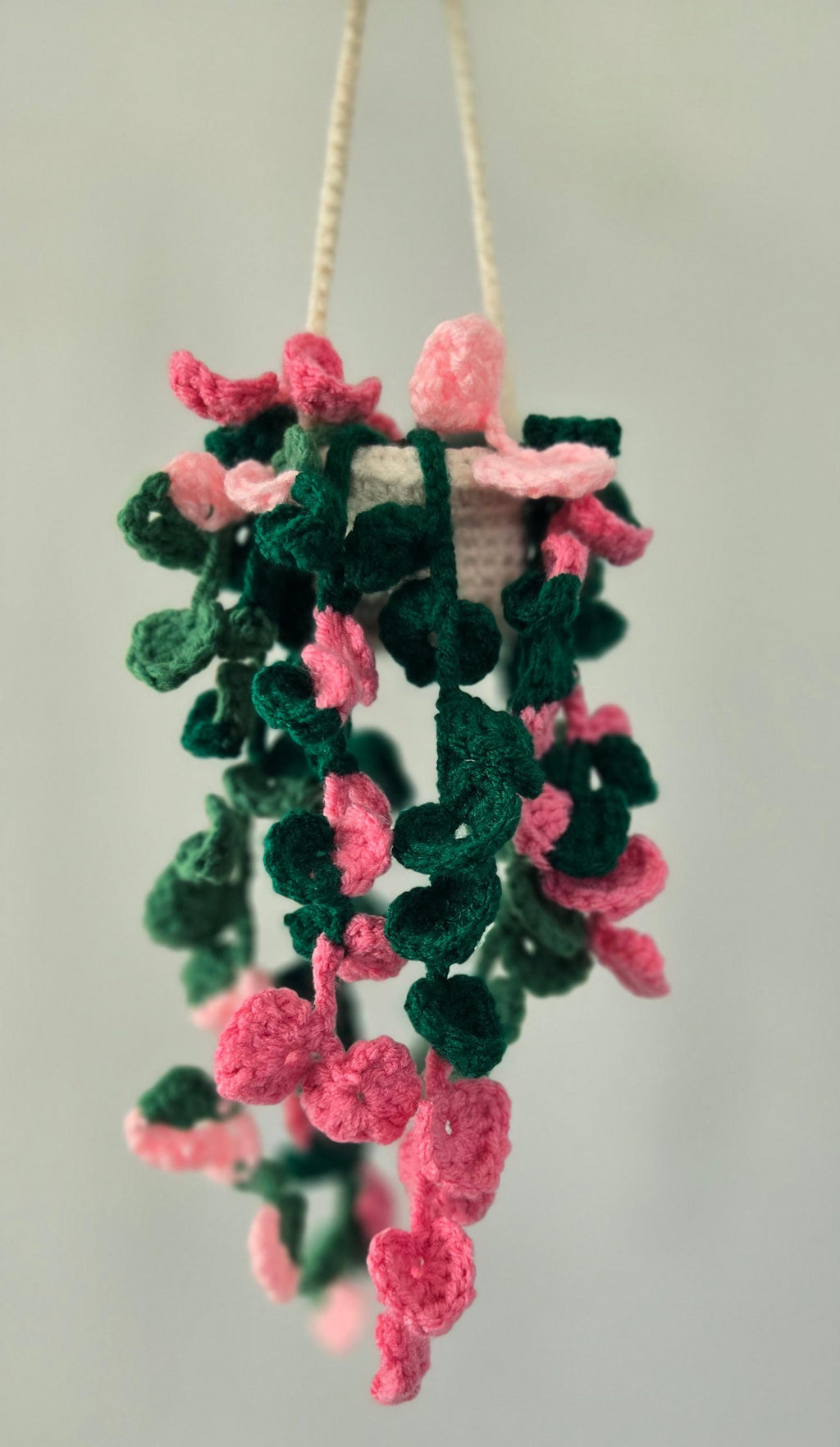 Crochet Hanging Philodendron Plant Pink & Green Amigurumi in Basket Houseplant Decor Gift Handmade