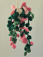 Crochet Hanging Philodendron Plant Pink & Green Amigurumi in Basket Houseplant Decor Gift Handmade