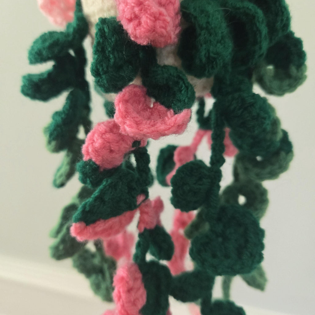 Crochet Hanging Philodendron Plant Pink & Green Amigurumi in Basket Houseplant Decor Gift Handmade