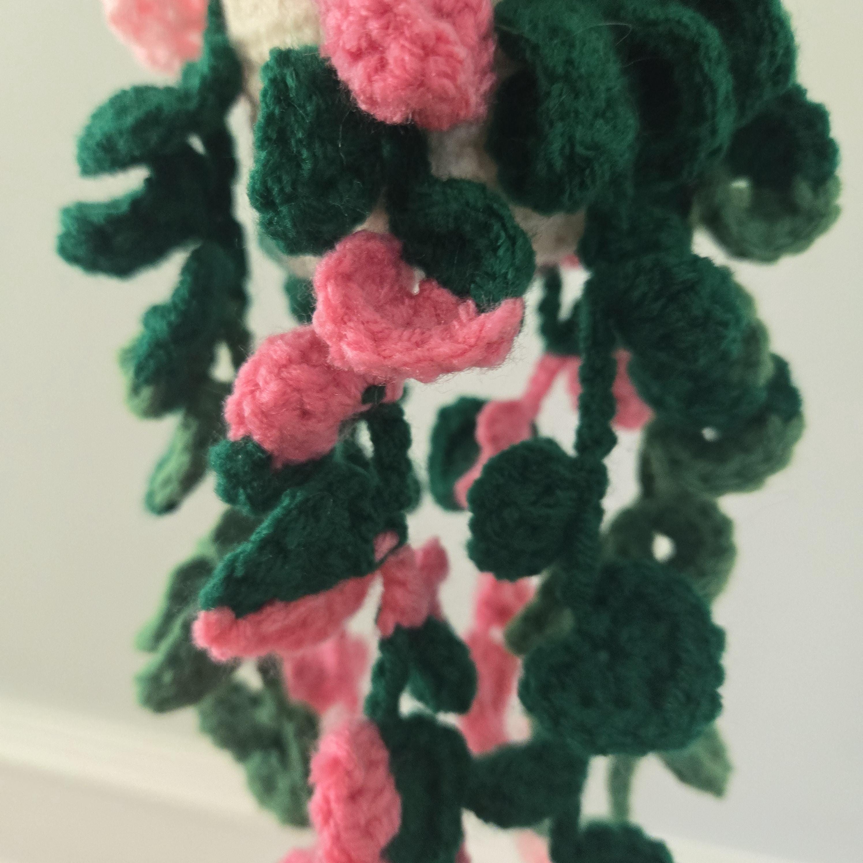 Crochet Hanging Philodendron Plant Pink & Green Amigurumi in Basket Houseplant Decor Gift Handmade