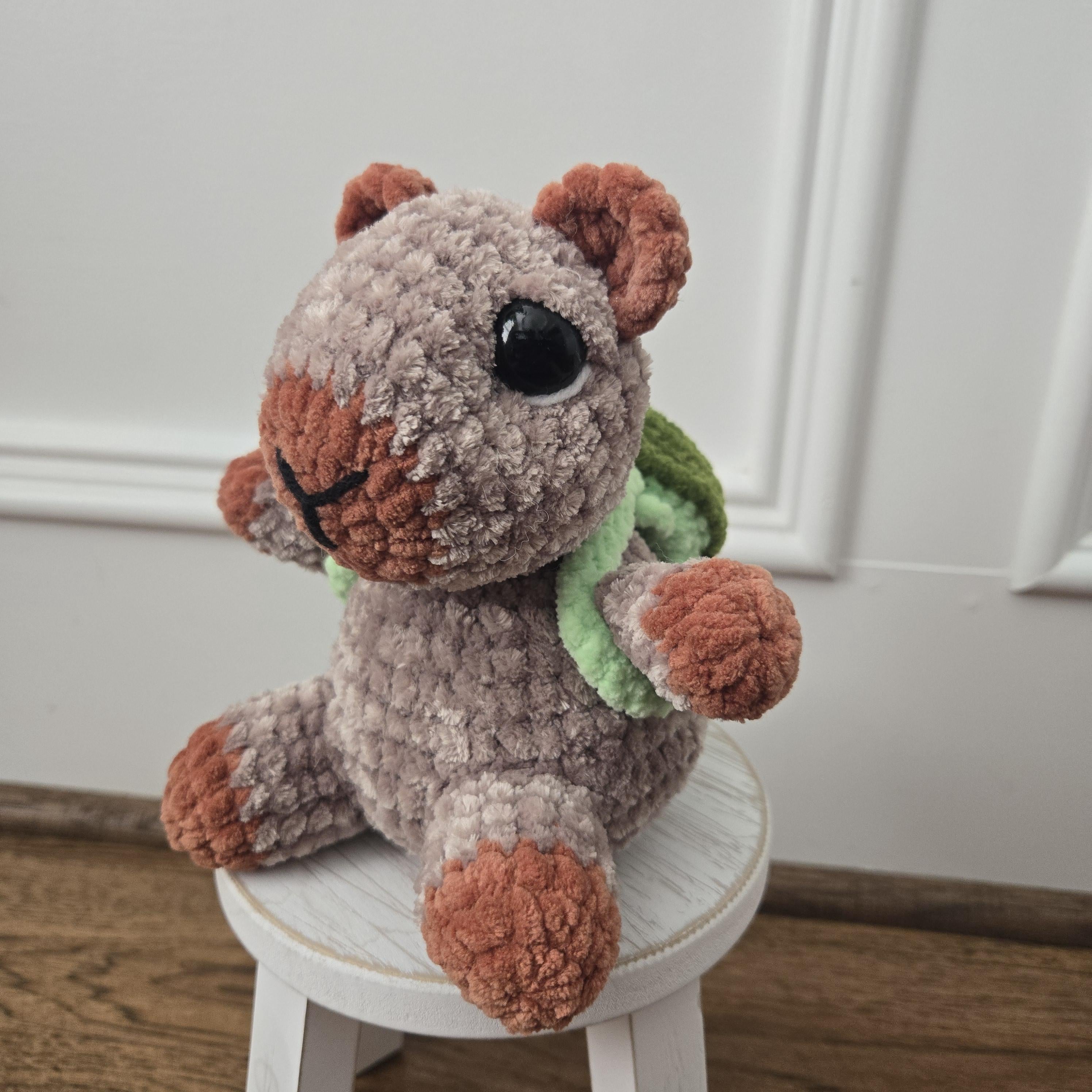 Crochet Capybara Plush: Handmade Weighted Amigurumi with Turtle Backpack