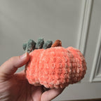 Handmade Crochet Pumpkin Plush: Amigurumi Fall Decor Toy.