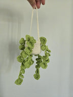 Crocheted Hanging Plant Plush: Heart Leaf Potted Decor, Boho Amigurumi Room Accent
