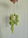 Crocheted Hanging Plant Plush: Heart Leaf Potted Decor, Boho Amigurumi Room Accent