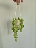 Crocheted Hanging Plant Plush: Heart Leaf Potted Decor, Boho Amigurumi Room Accent