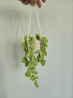 Crocheted Hanging Plant Plush: Heart Leaf Potted Decor, Boho Amigurumi Room Accent