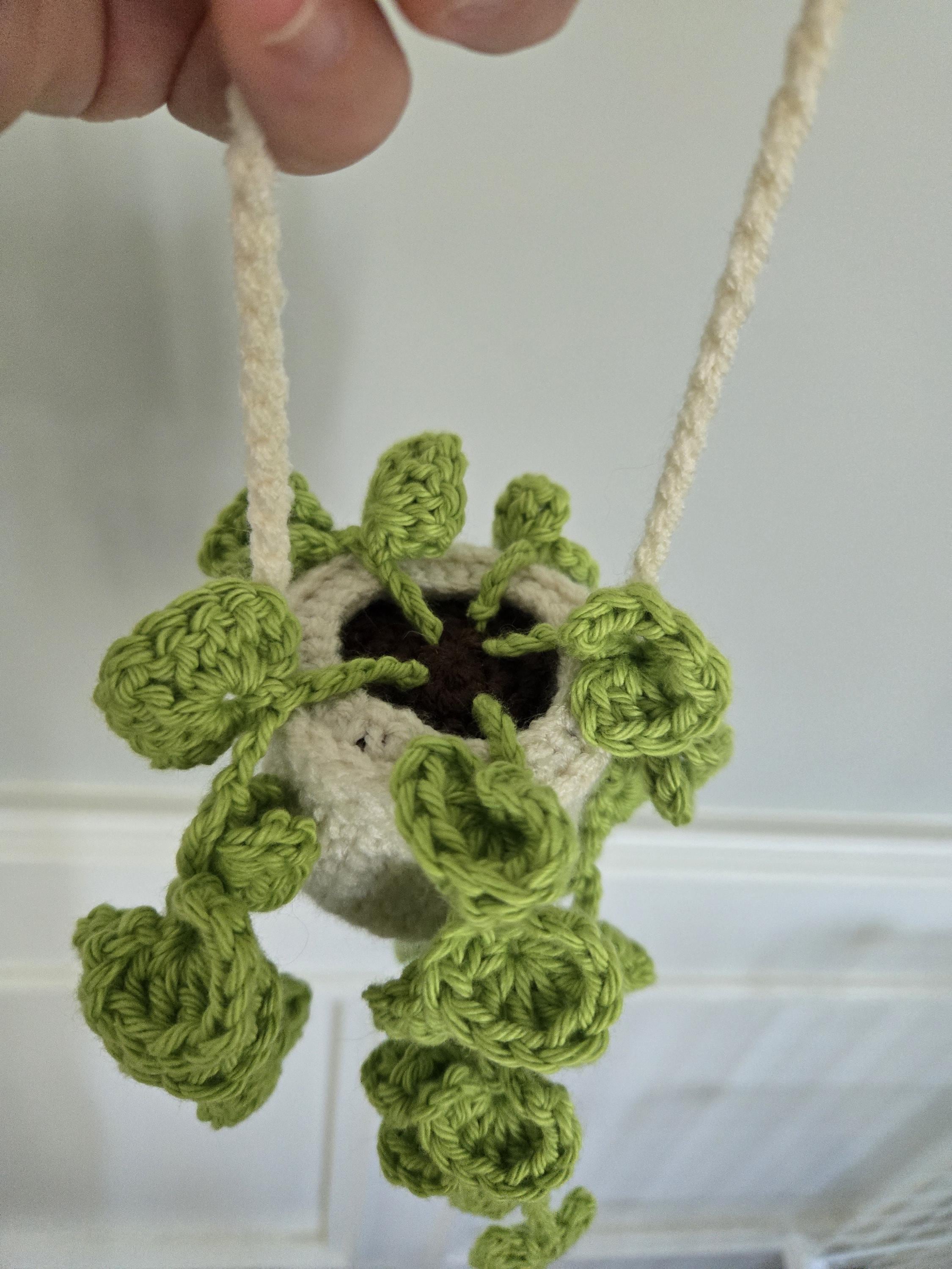 Crocheted Hanging Plant Plush: Heart Leaf Potted Decor, Boho Amigurumi Room Accent