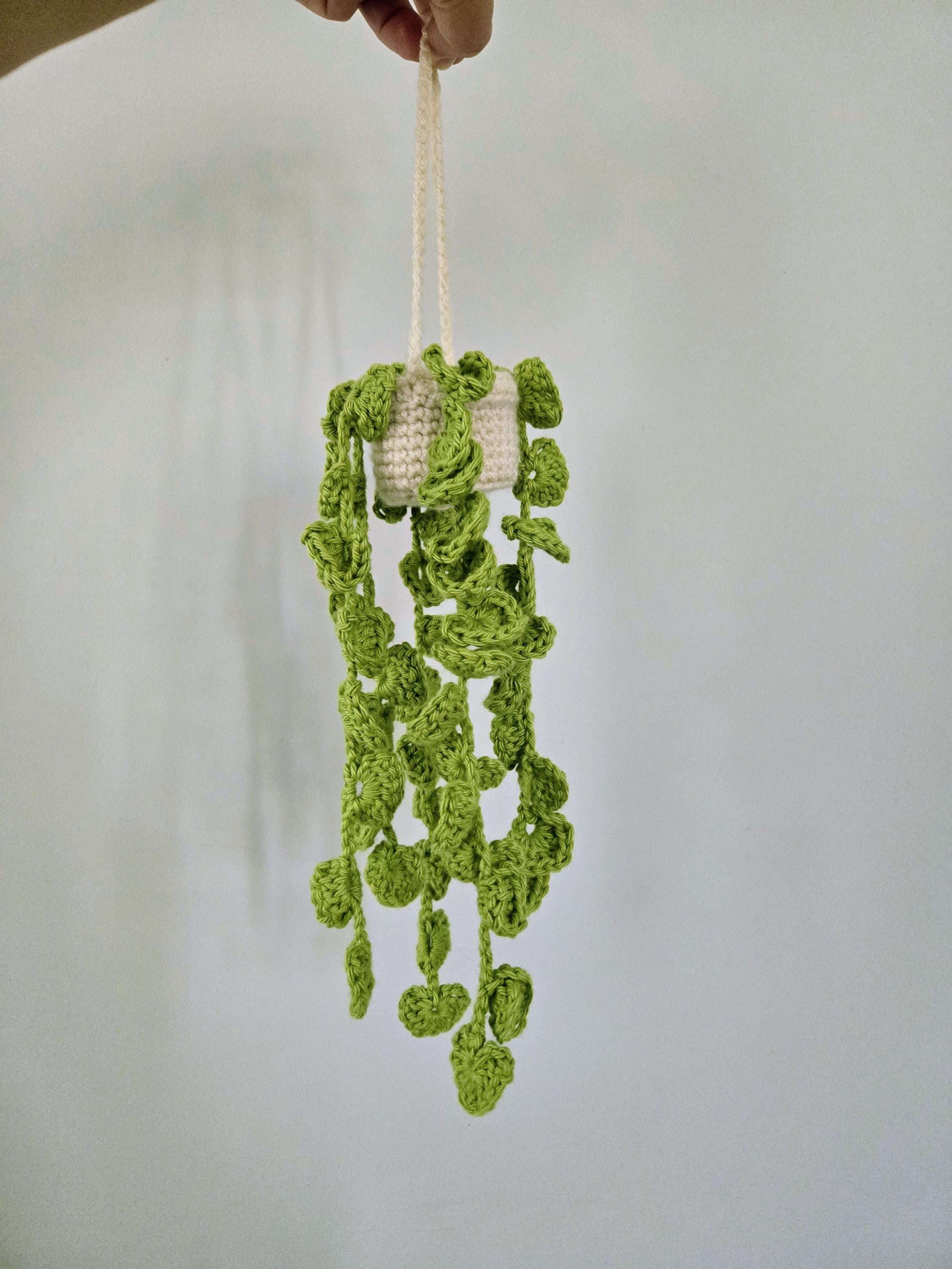 Crochet Hanging Plant Plush: Heart Leaf Vines, Boho Room Decor, Handmade Amigurumi