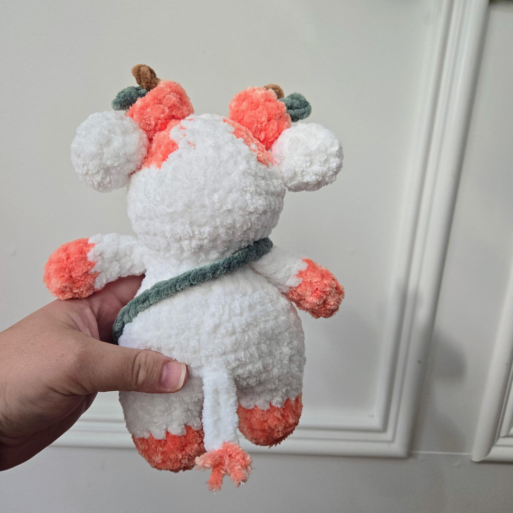 Crochet Pumpkin Cow Plush – Handmade Amigurumi Stuffed Animal, Kawaii Fall Decor