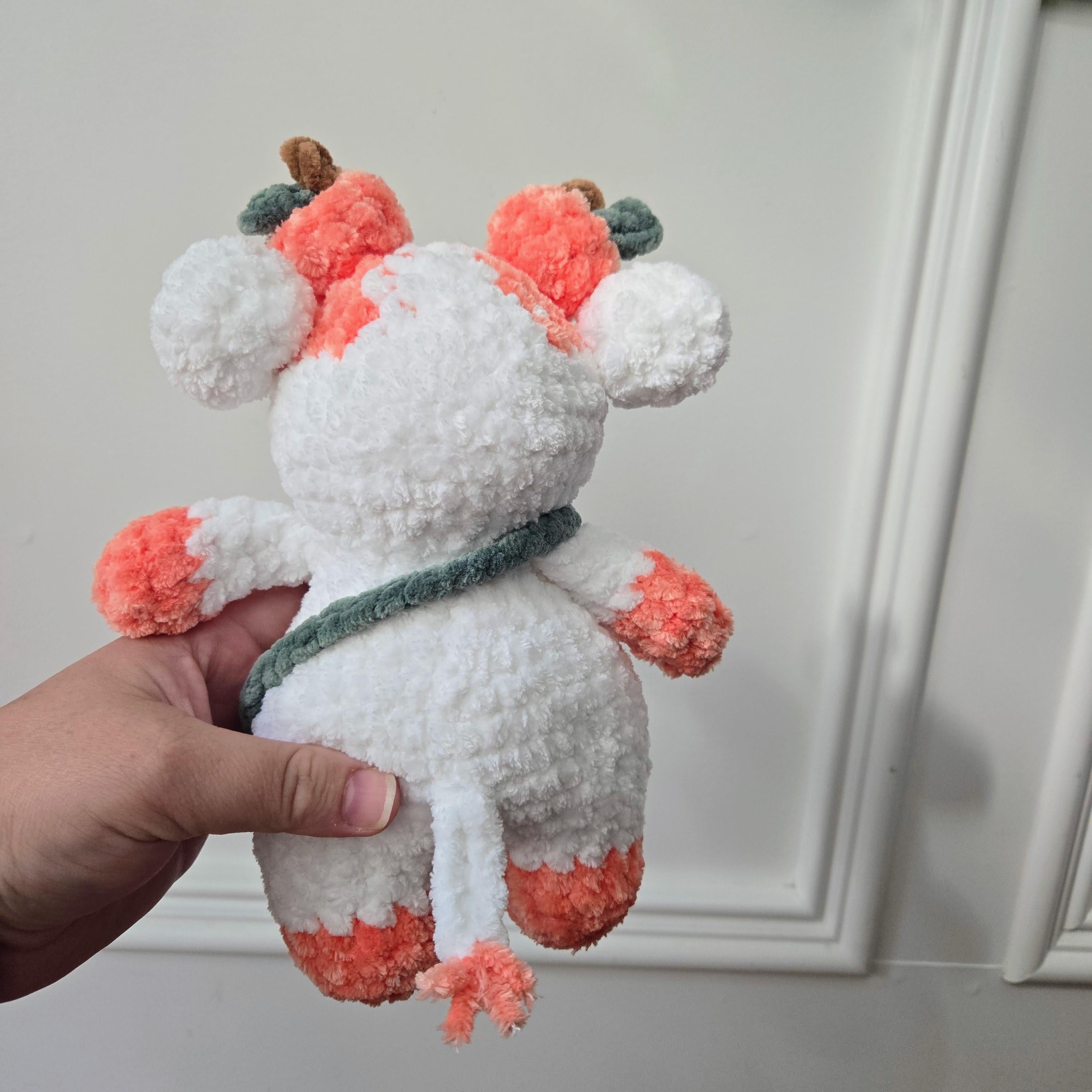 Crochet Pumpkin Cow Plush – Handmade Amigurumi Stuffed Animal, Kawaii Fall Decor