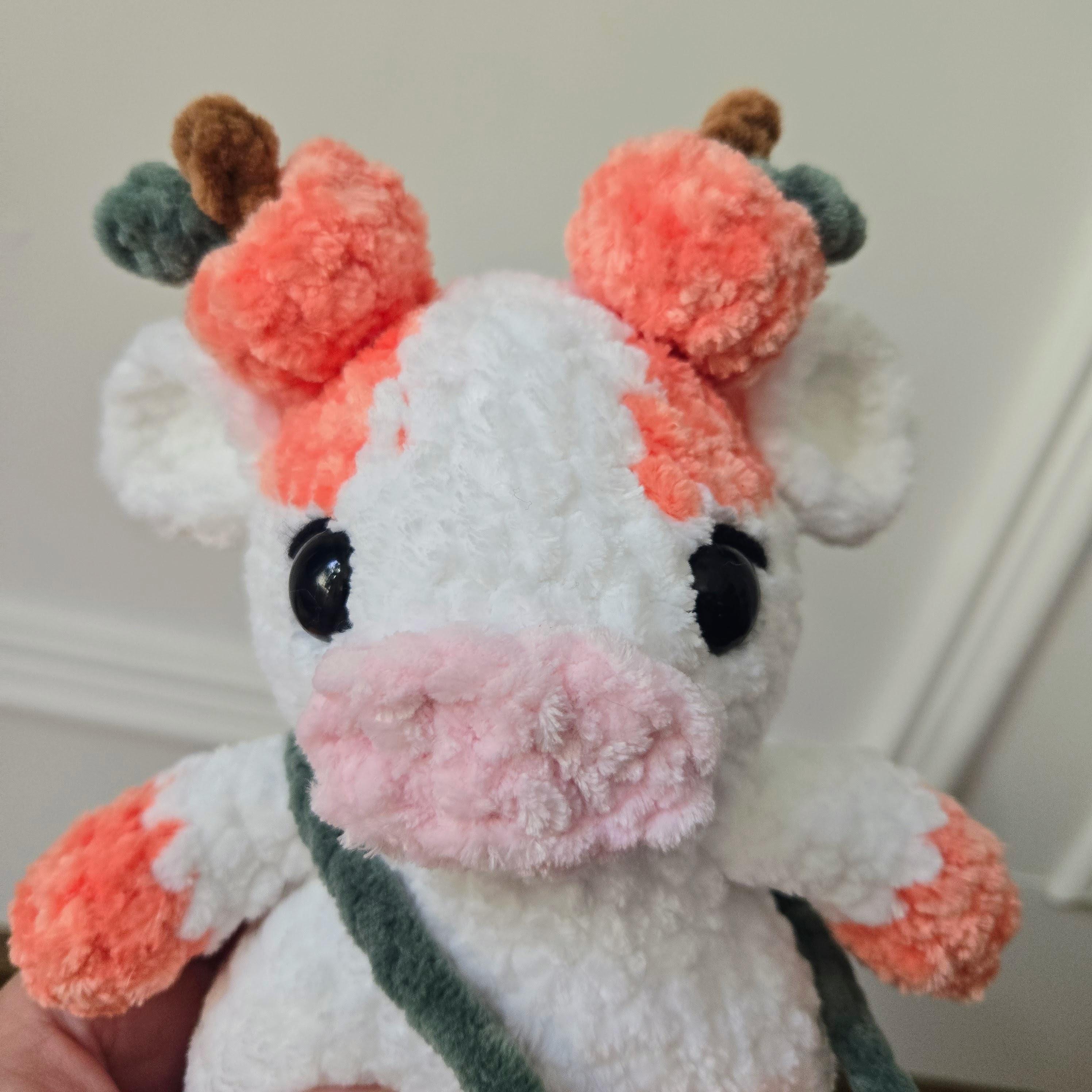 Crochet Pumpkin Cow Plush – Handmade Amigurumi Stuffed Animal, Kawaii Fall Decor