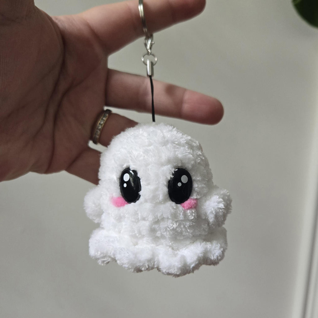 Crochet Ghost Keychain, Kawaii Halloween Amigurumi Bag Charm, Witch Hat Clasp.