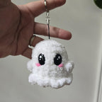 Crochet Ghost Keychain, Kawaii Halloween Amigurumi Bag Charm, Witch Hat Clasp.