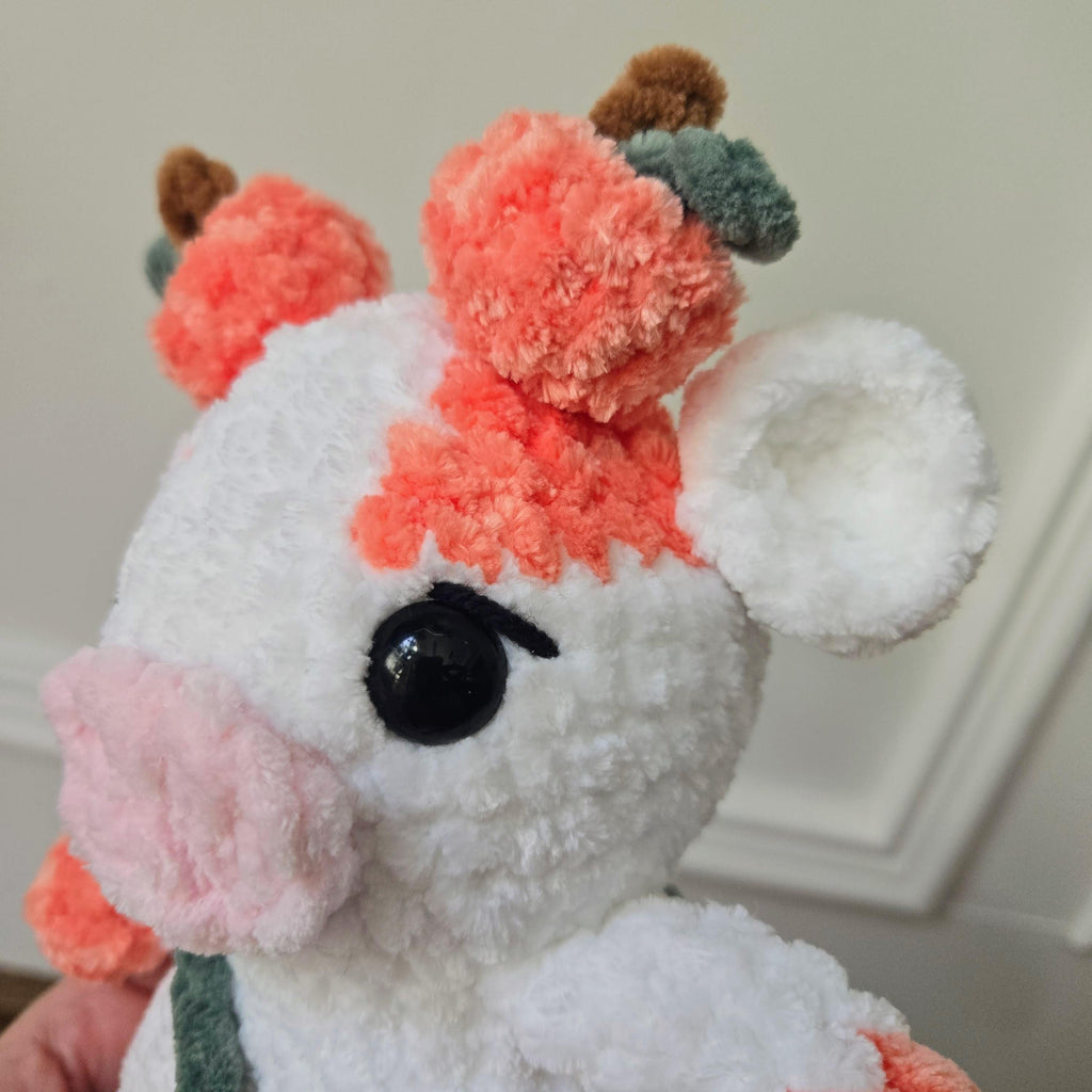 Crochet Pumpkin Cow Plush – Handmade Amigurumi Stuffed Animal, Kawaii Fall Decor