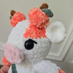 Crochet Pumpkin Cow Plush – Handmade Amigurumi Stuffed Animal, Kawaii Fall Decor