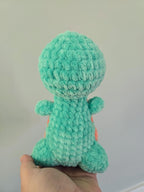 Handmade Crochet T-Rex Plush: Mint and Orange Striped Dinosaur Toy