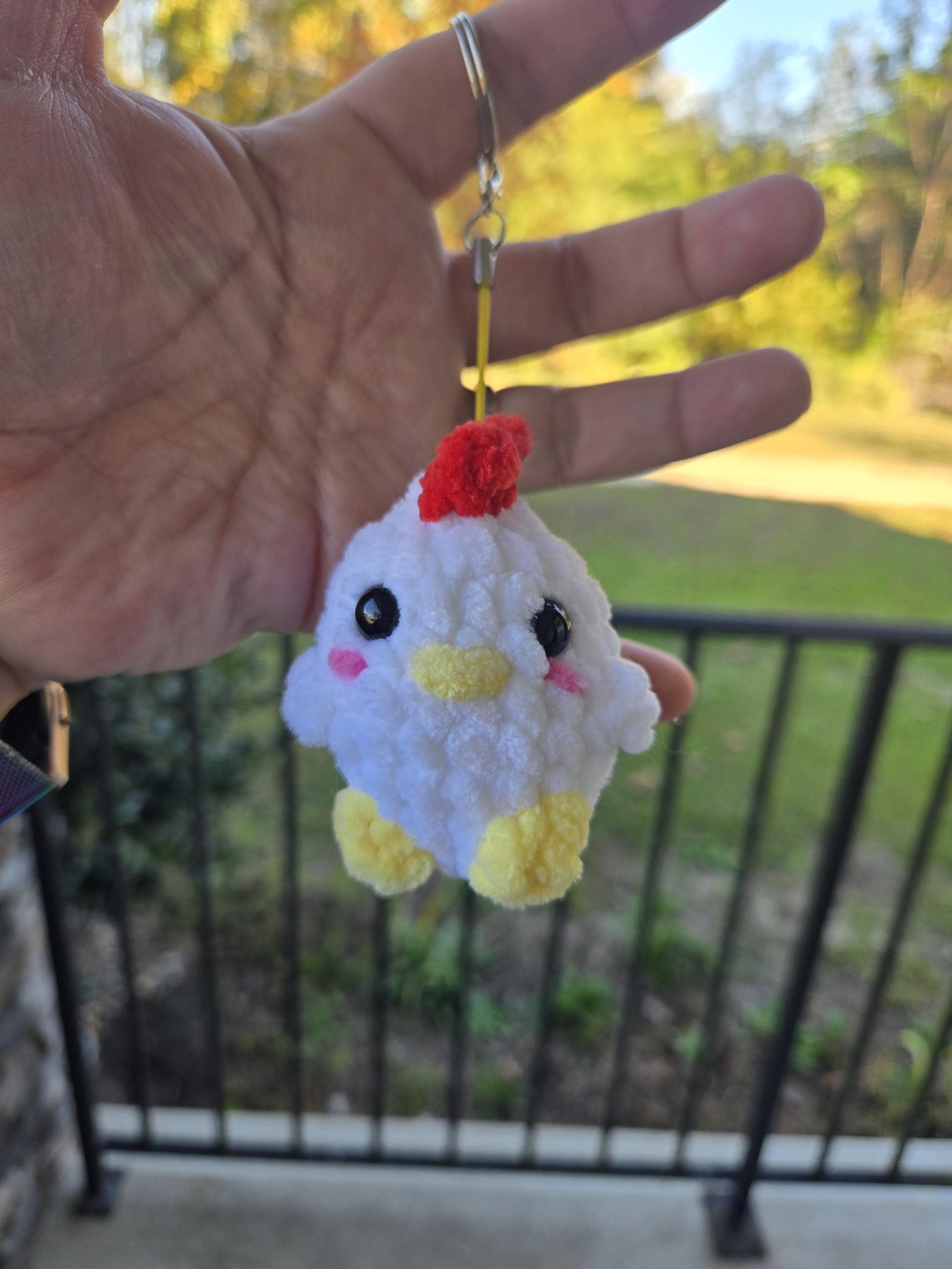 Handmade Crochet Chicken Keychain: Amigurumi Farm Bird Bag Charm, Plush Keyring