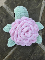 Crochet Sea Turtle Plush with Rose Shell – Amigurumi Ocean Animal Toy