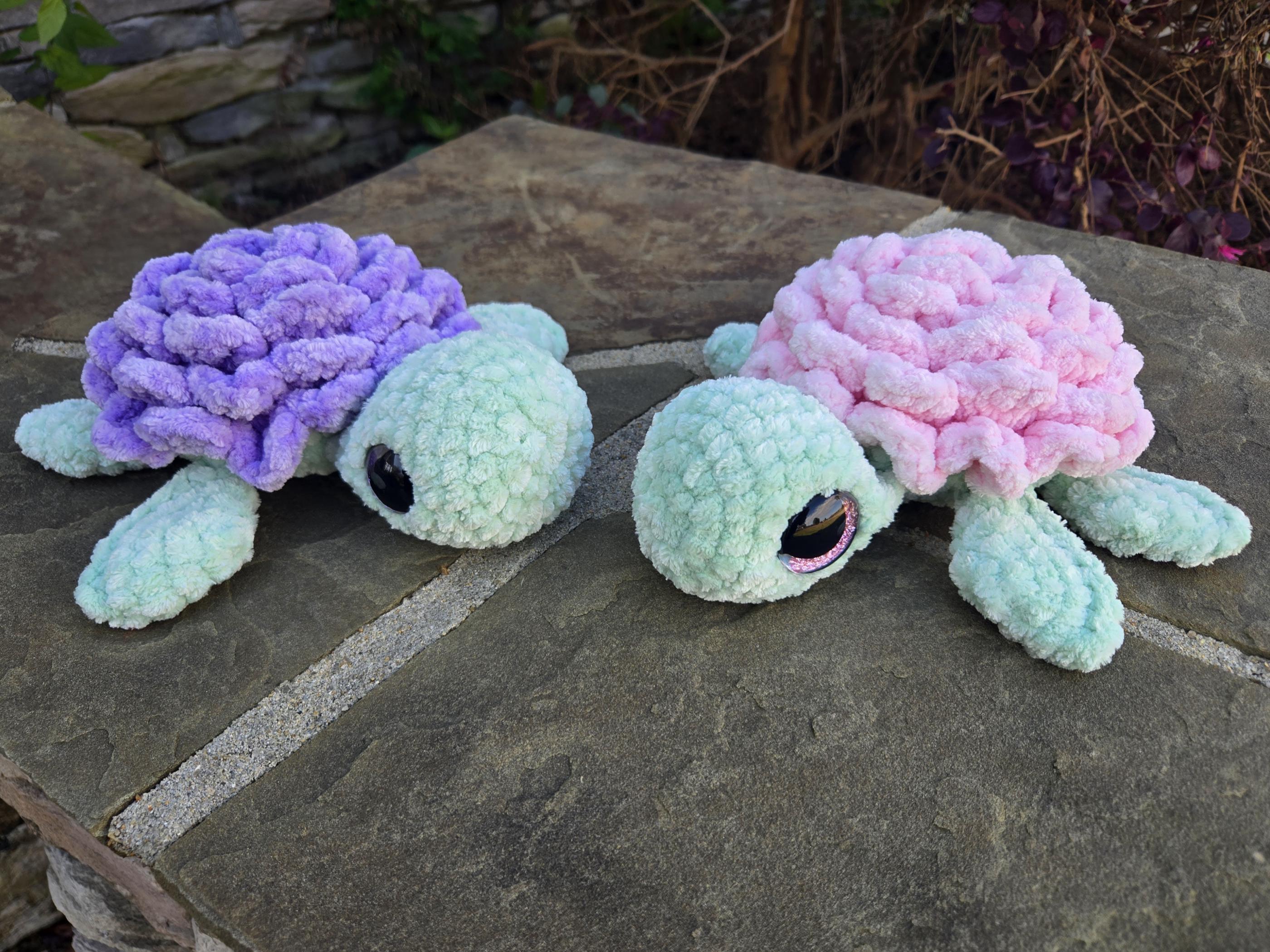 Crochet Sea Turtle Plush with Rose Shell – Amigurumi Ocean Animal Toy