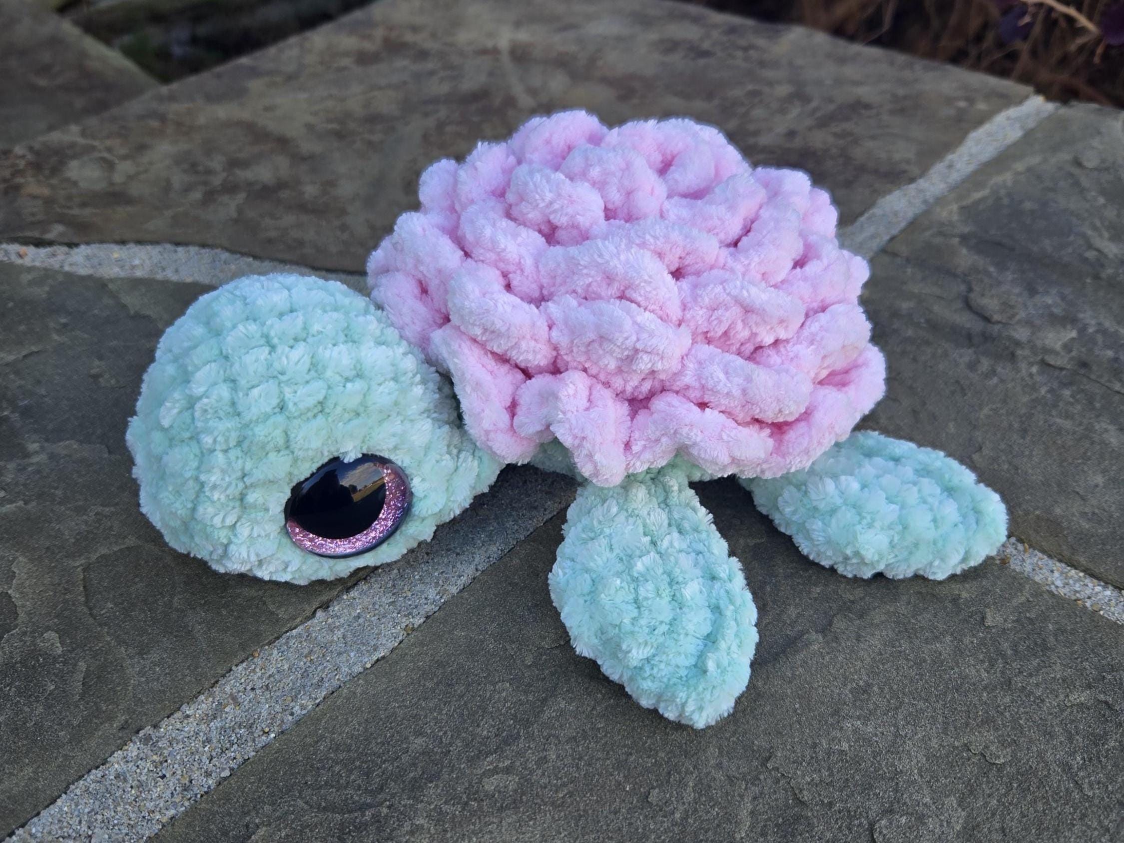 Crochet Sea Turtle Plush with Rose Shell – Amigurumi Ocean Animal Toy