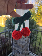 Crochet Cherry Keychain: Plush Amigurumi Fruit Bag Charm – Kawaii Accessory