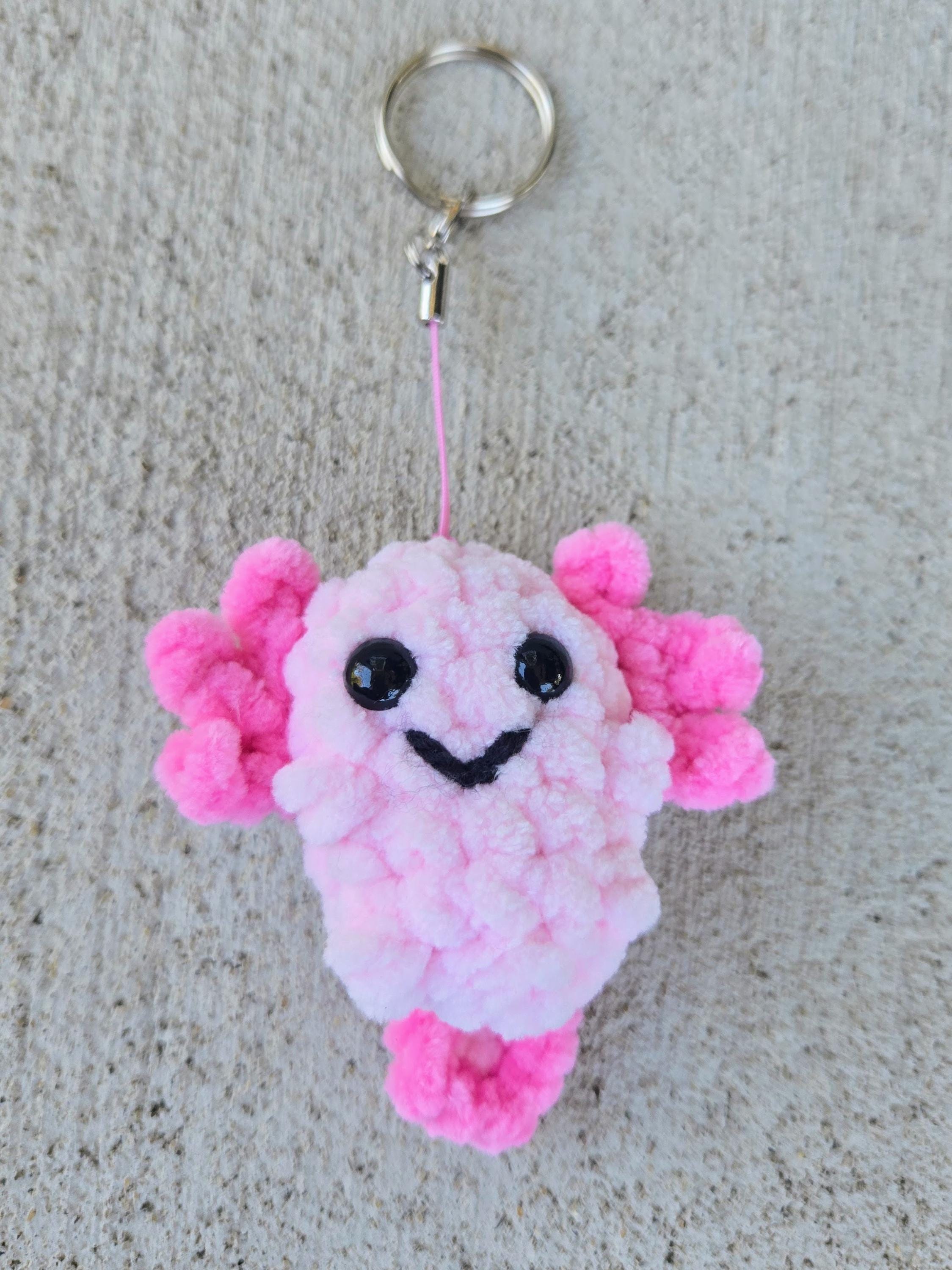 Crochet Axolotl Keychain Plush | Handmade Axolotl Gift | Kawaii Backpack Charm | Custom Colors Available