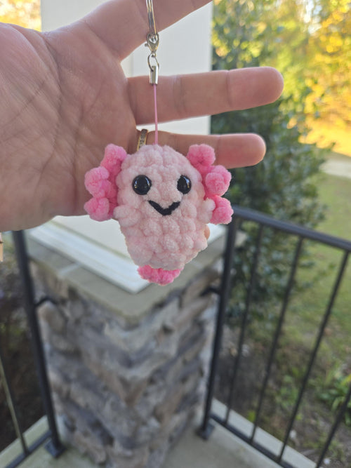 Crochet Axolotl Keychain Plush | Handmade Axolotl Gift | Kawaii Backpack Charm | Custom Colors Available