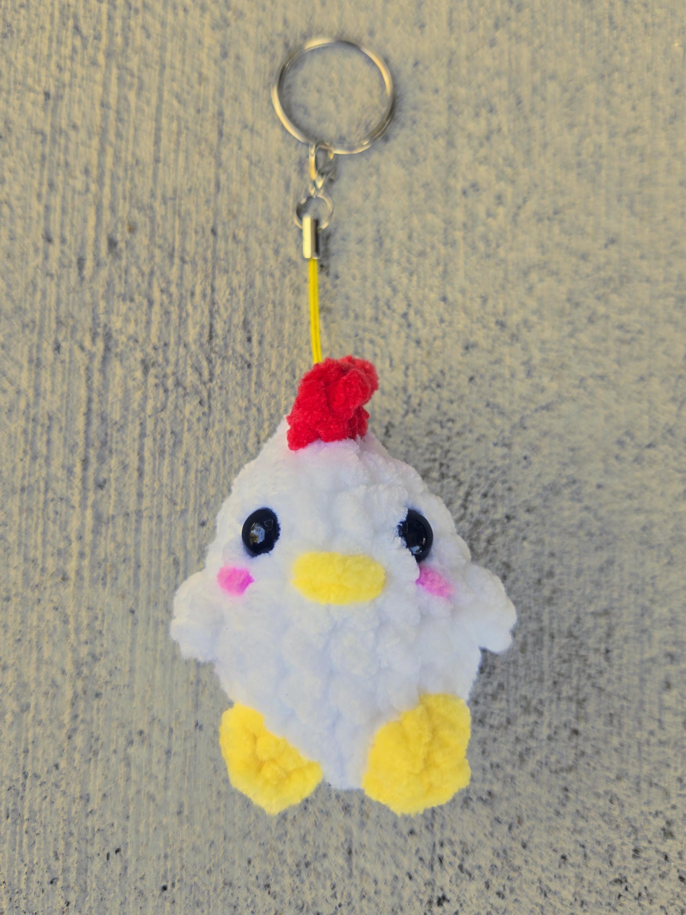 Handmade Crochet Chicken Keychain: Amigurumi Farm Bird Bag Charm, Plush Keyring