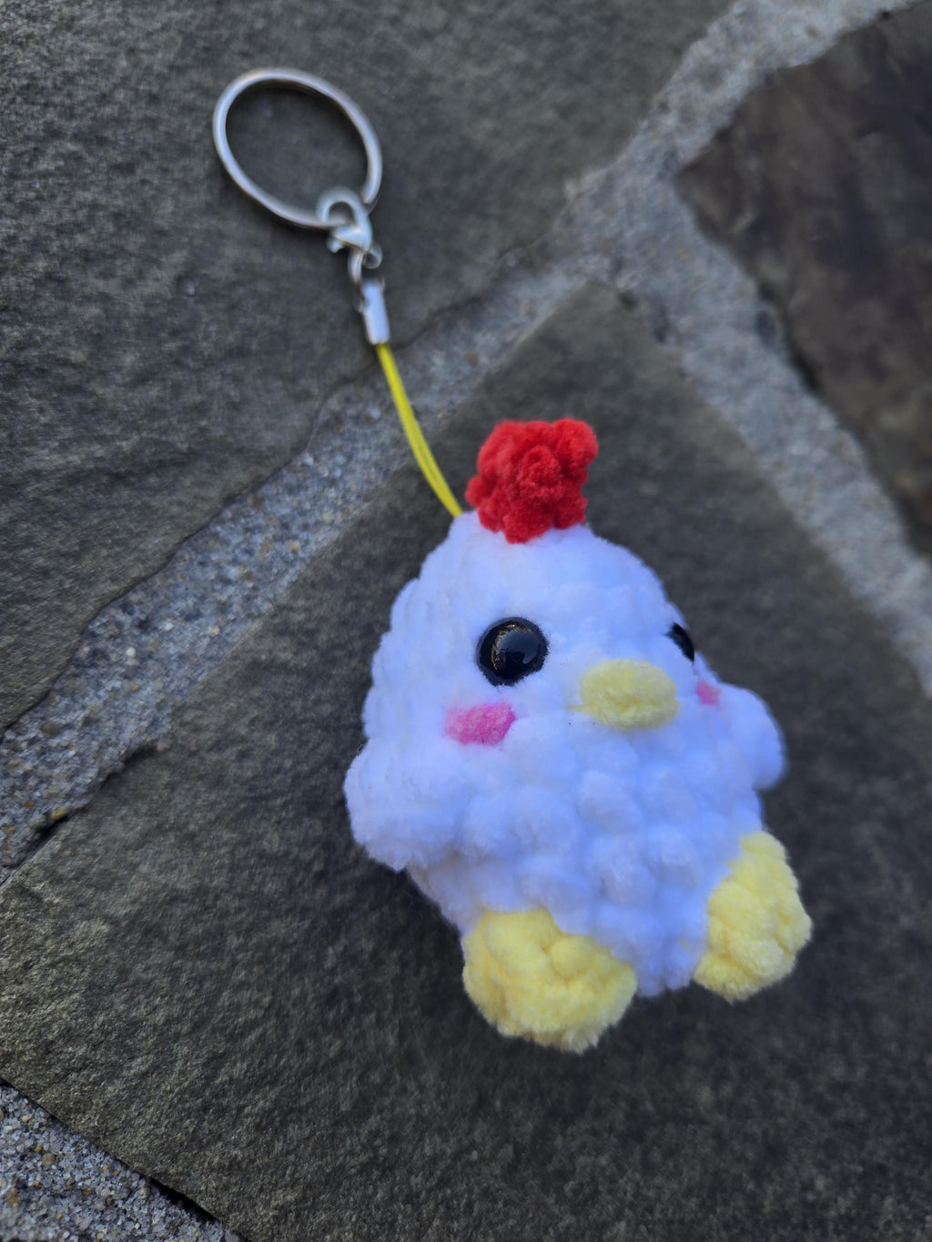 Handmade Crochet Chicken Keychain: Amigurumi Farm Bird Bag Charm, Plush Keyring