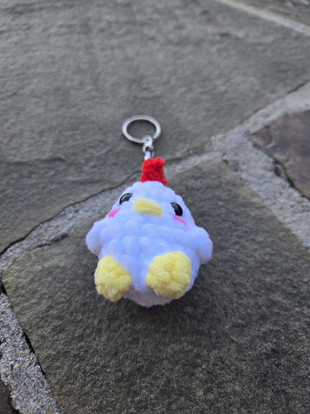 Handmade Crochet Chicken Keychain: Amigurumi Farm Bird Bag Charm, Plush Keyring