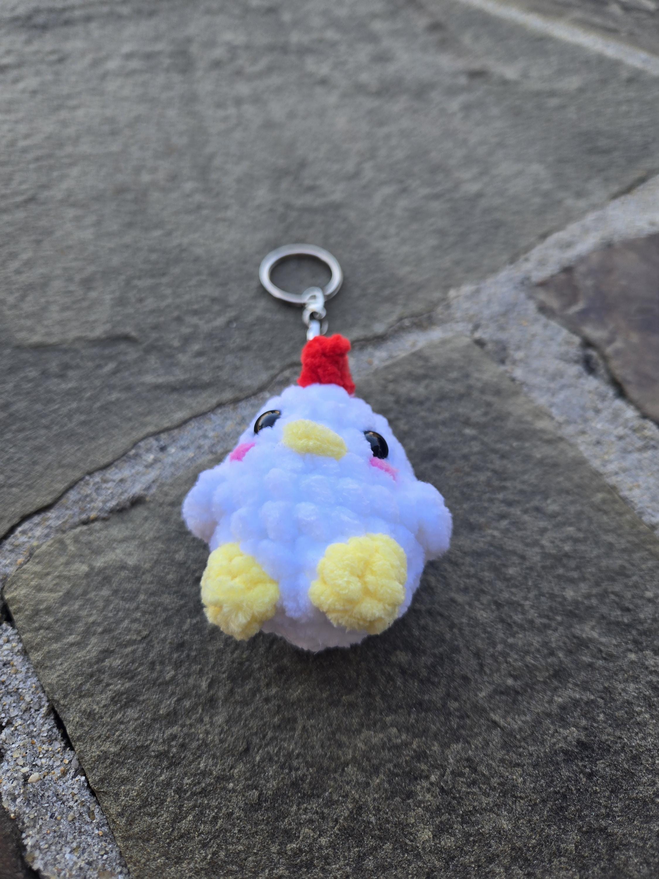 Handmade Crochet Chicken Keychain: Amigurumi Farm Bird Bag Charm, Plush Keyring