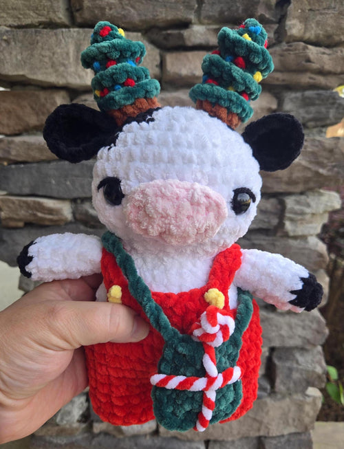 Christmas Cow Plush - Handmade Holiday Farm Animal.