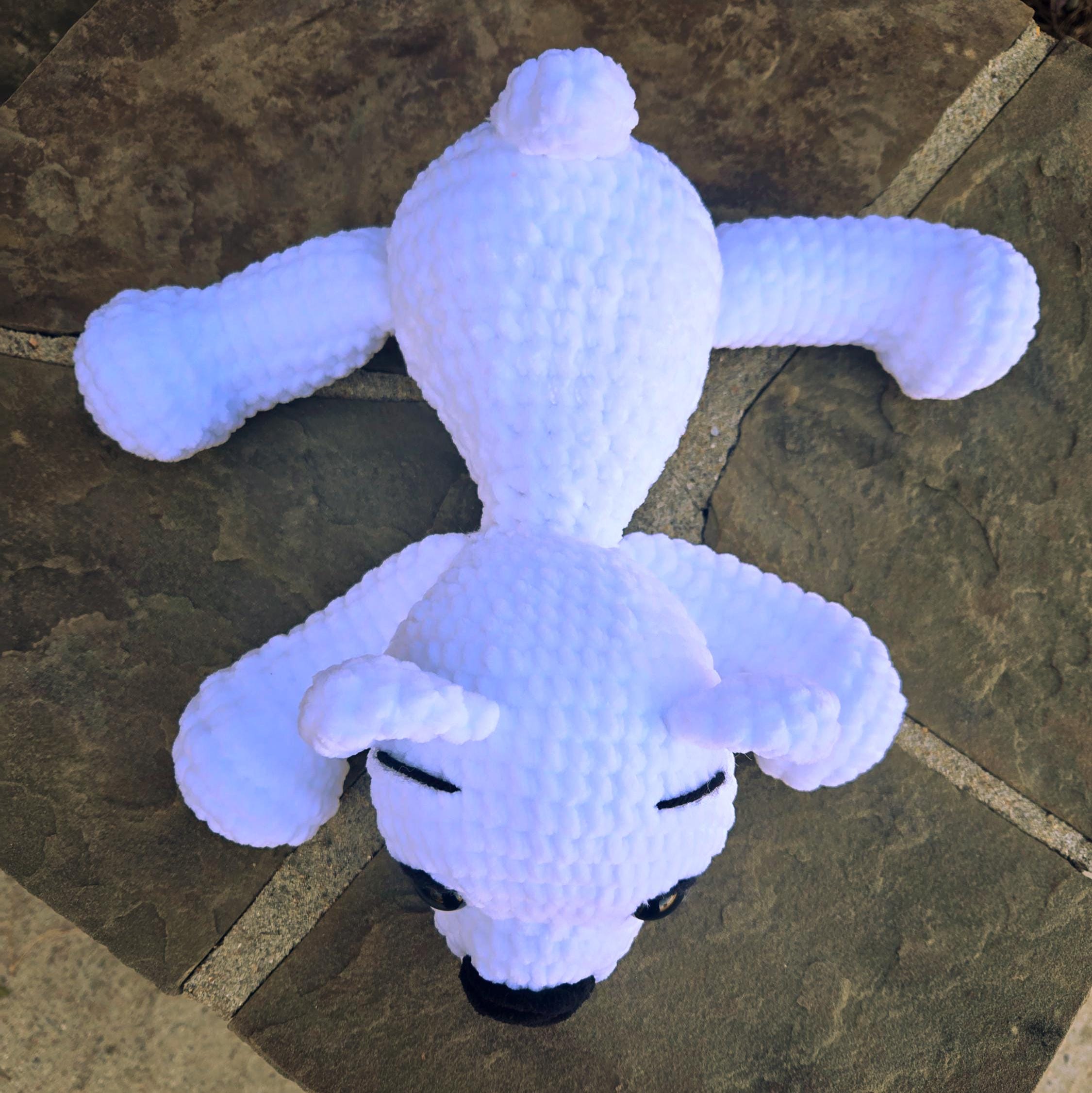 Weighted Crochet Polar Bear Plush: Handmade Amigurumi Splooting Animal Toy.