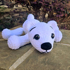 Weighted Crochet Polar Bear Plush: Handmade Amigurumi Splooting Animal Toy.