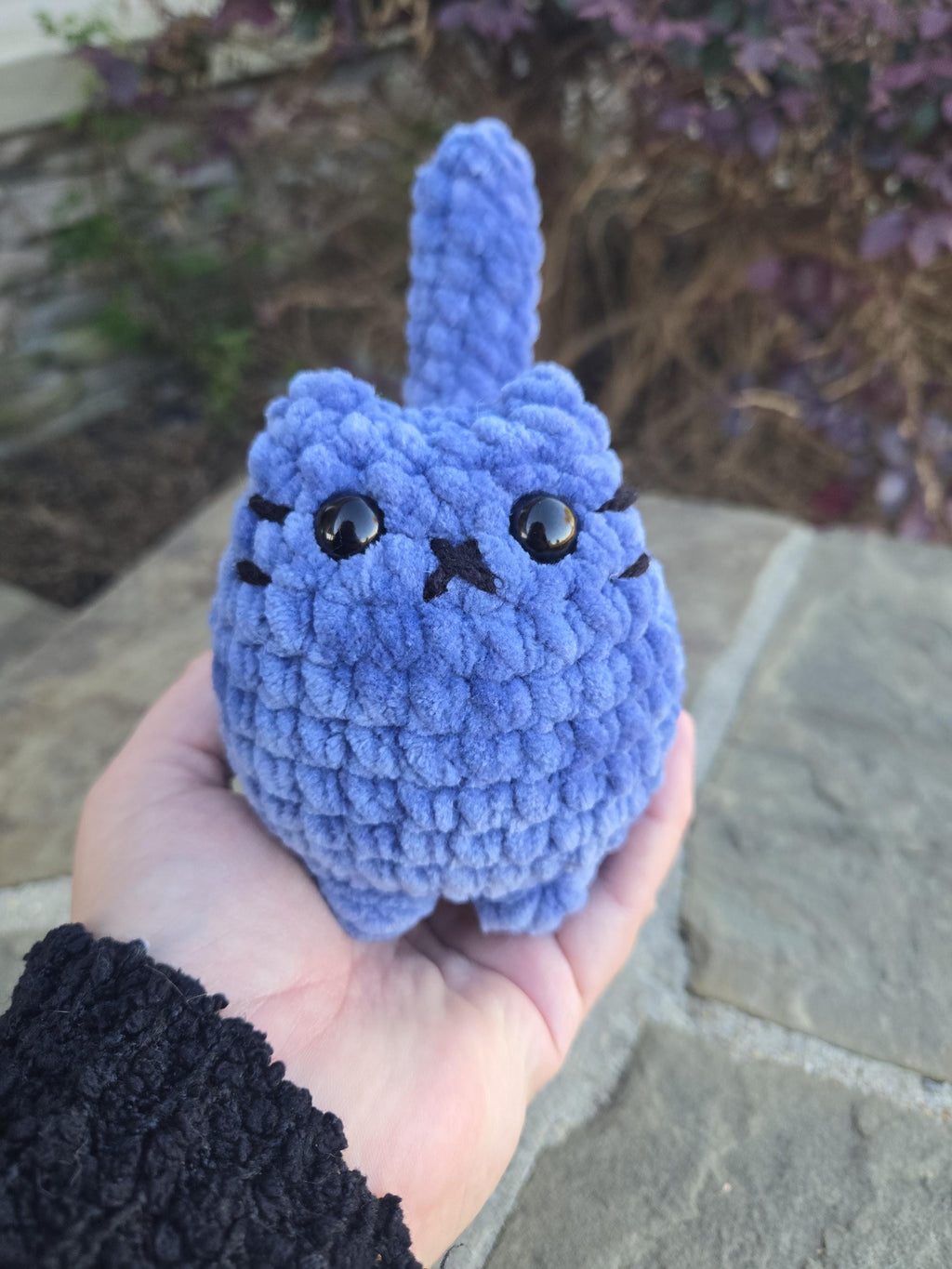 Handmade Chenille Crochet Cat Plush: Amigurumi Kitty.