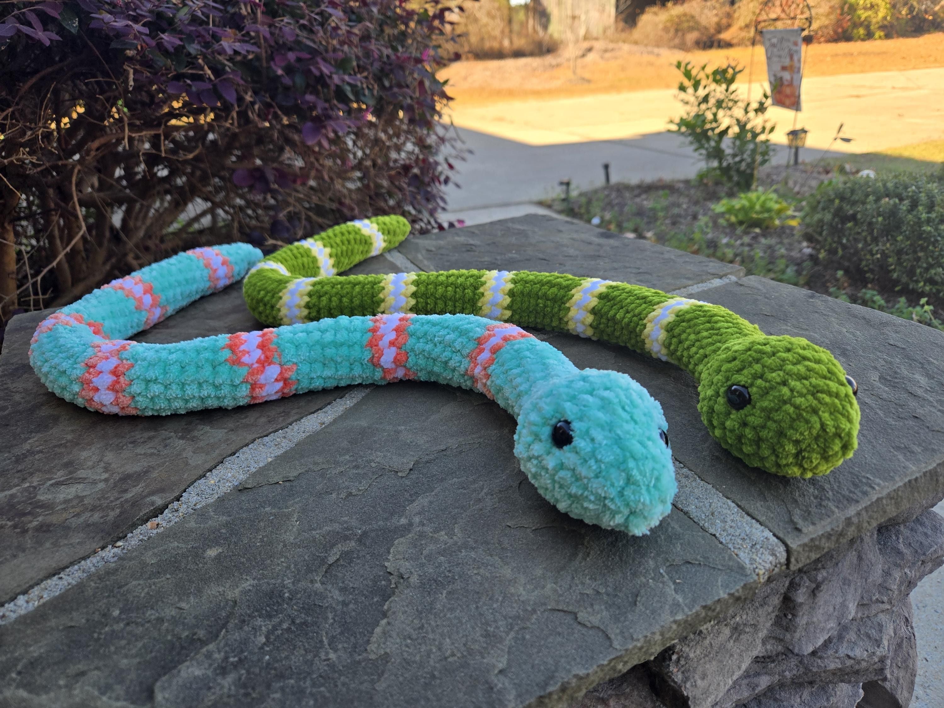Crochet Striped Snake Plush Toy, Custom Amigurumi Reptile Stuffed Animal.