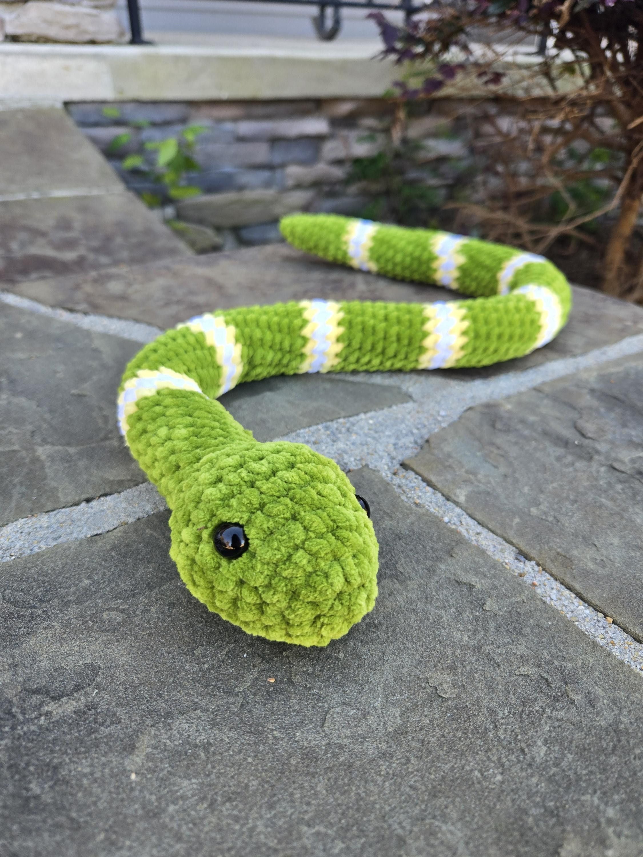 Crochet Striped Snake Plush Toy, Custom Amigurumi Reptile Stuffed Animal.