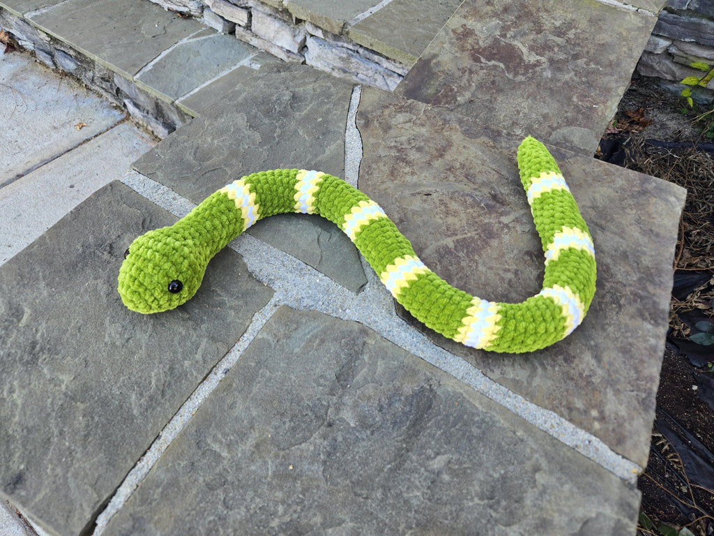 Crochet Striped Snake Plush Toy, Custom Amigurumi Reptile Stuffed Animal.