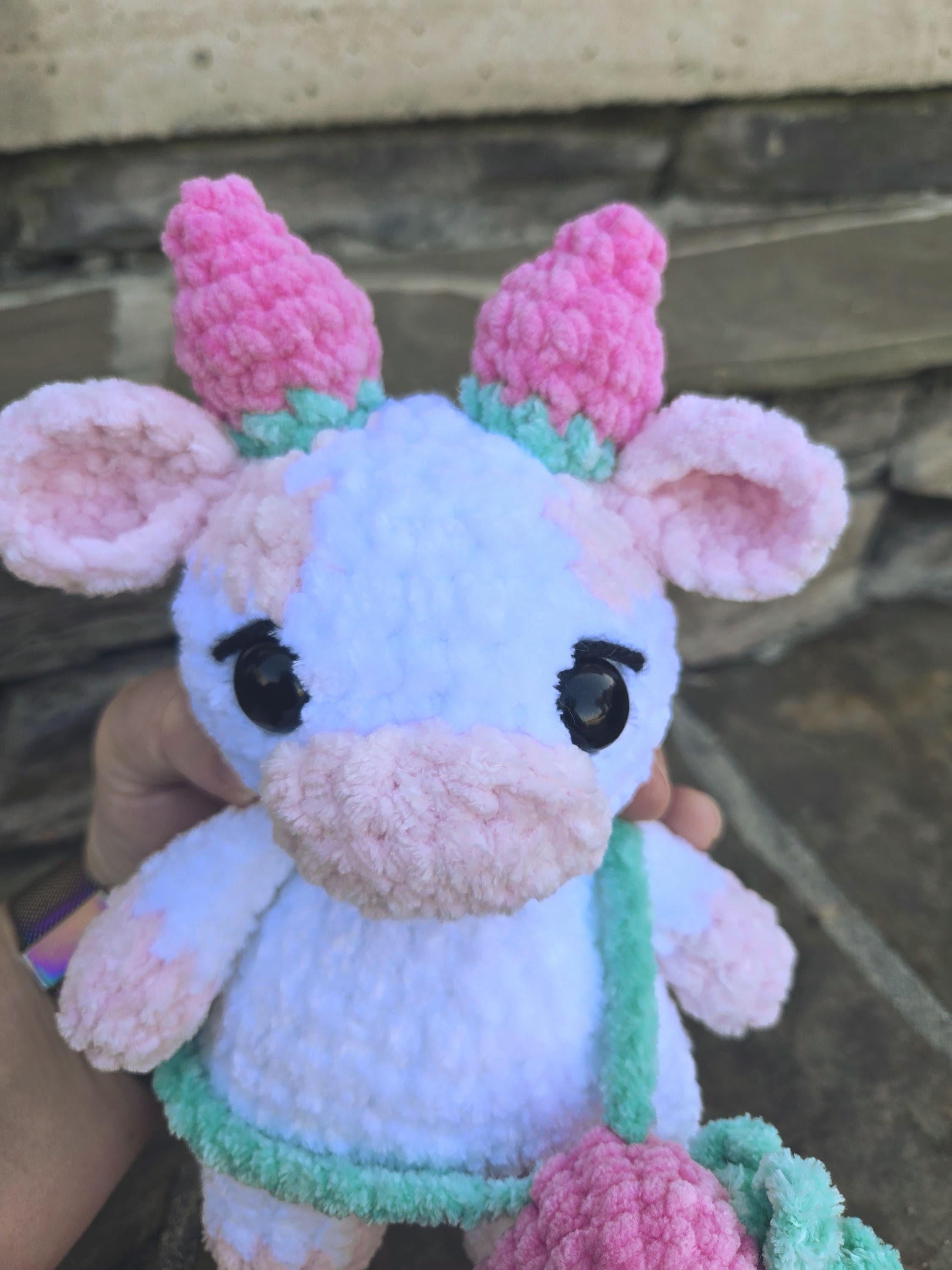 Crochet Strawberry Cow Plush – Handmade Amigurumi Stuffed Animal Toy