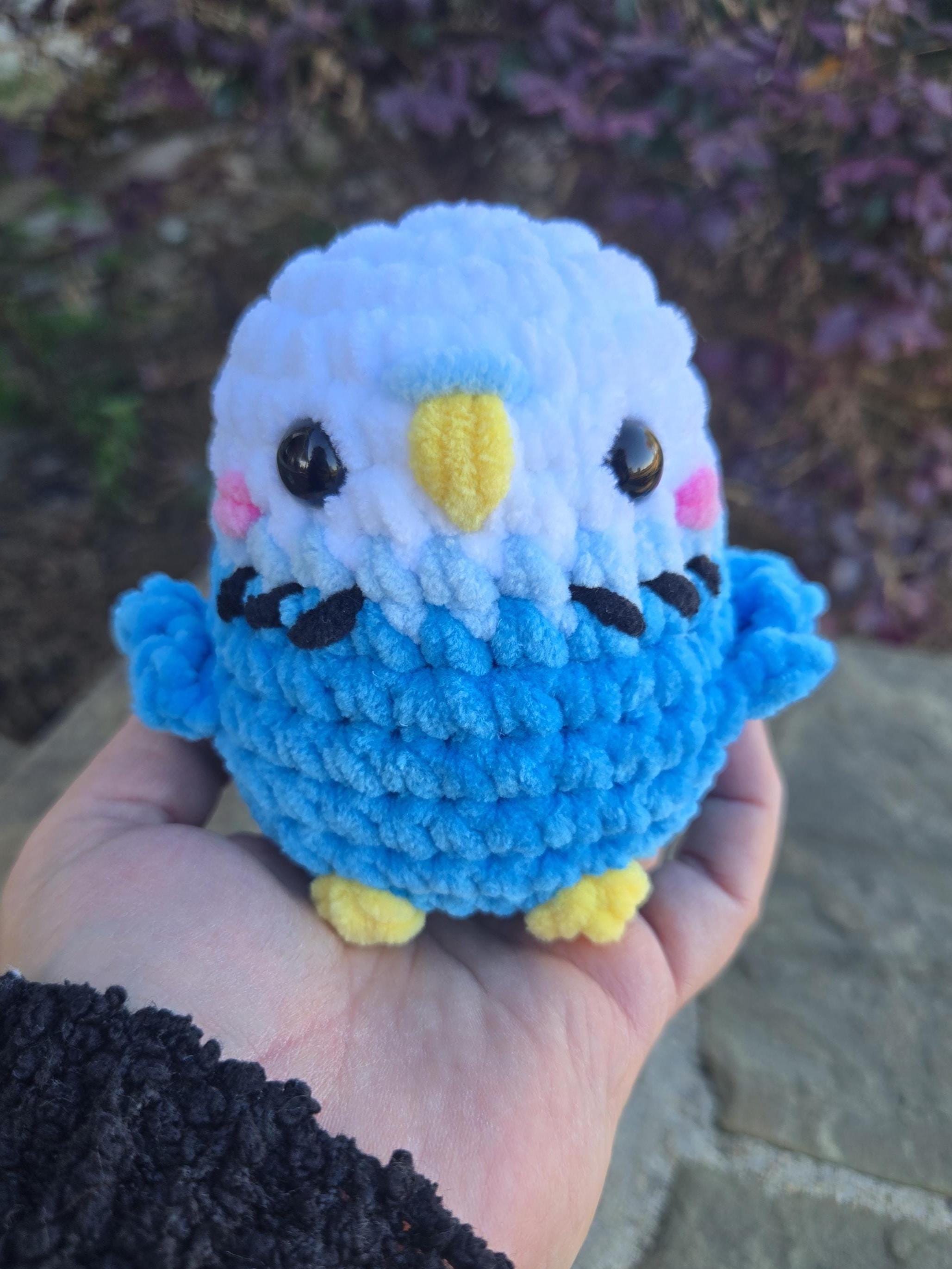 Crochet Budgie Plush Amigurumi Bird – Chenille Parakeet Stuffed Animal.