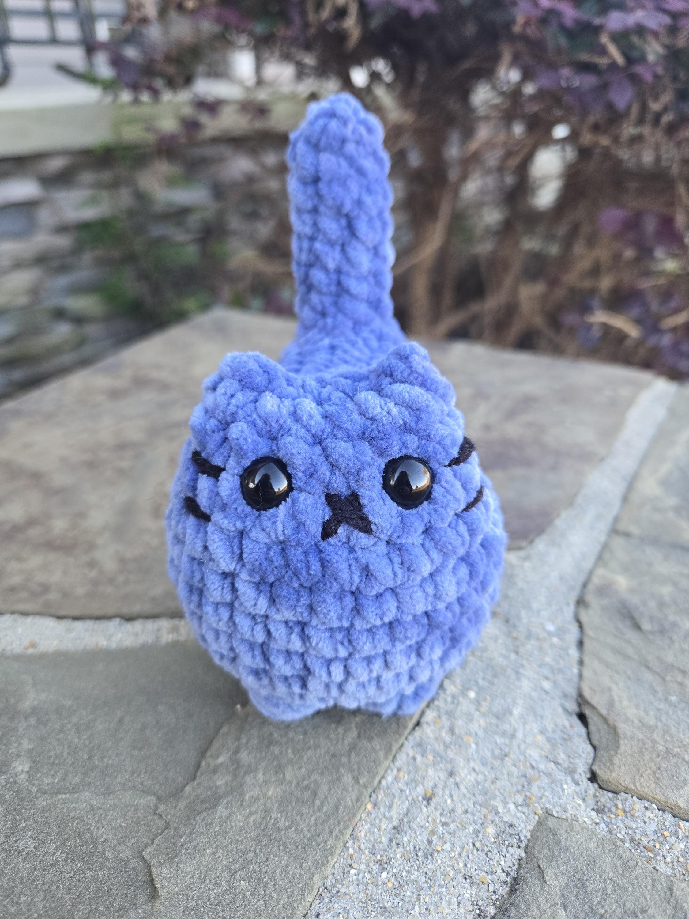 Handmade Chenille Crochet Cat Plush: Amigurumi Kitty.
