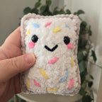 Crochet Pop-Tart Plush Toy: Handmade Chenille Amigurumi Breakfast Snack (5in x 4in).
