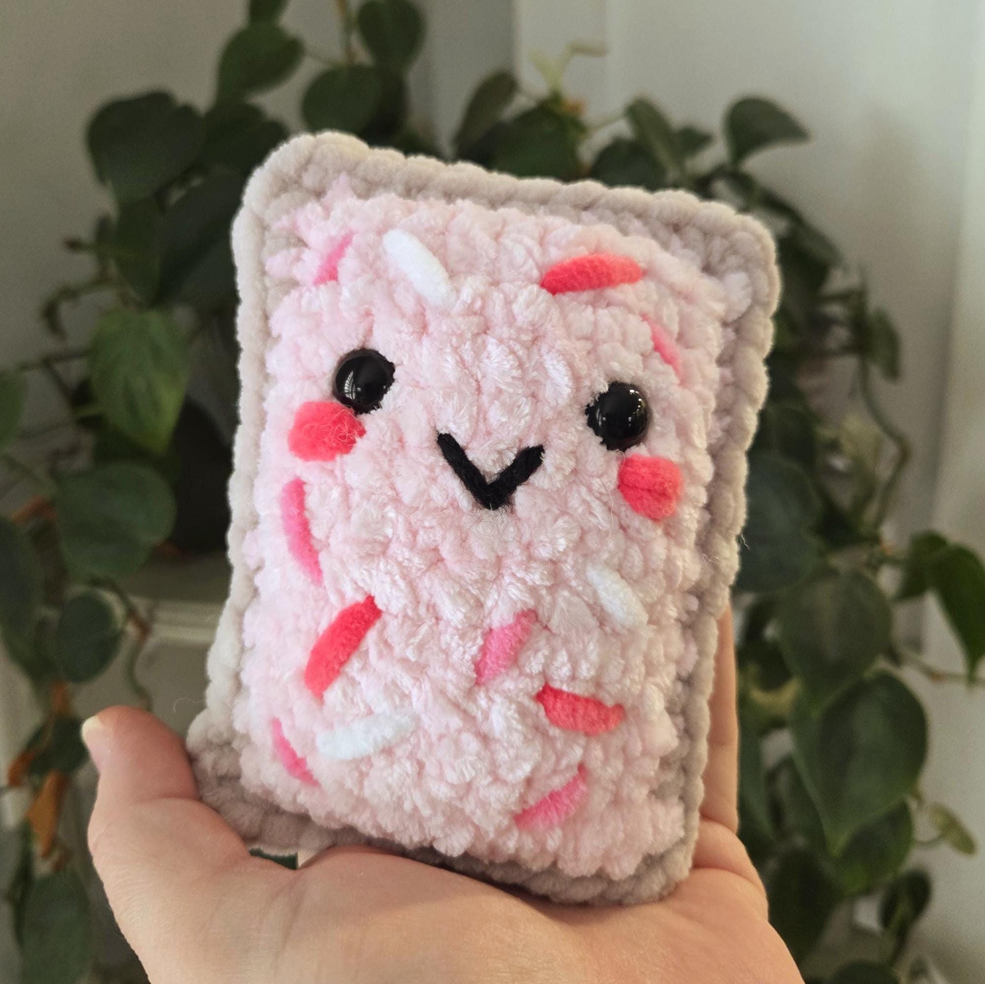 Crochet Pop-Tart Plush Toy: Handmade Chenille Amigurumi Breakfast Snack (5in x 4in).