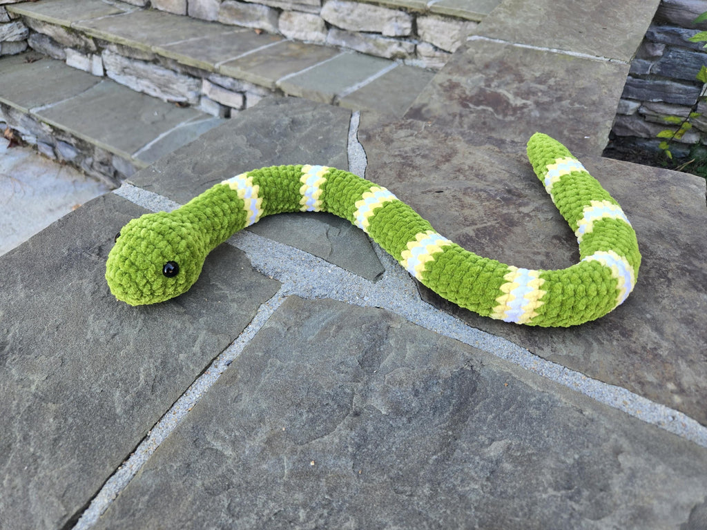 Crochet Striped Snake Plush Toy, Custom Amigurumi Reptile Stuffed Animal.